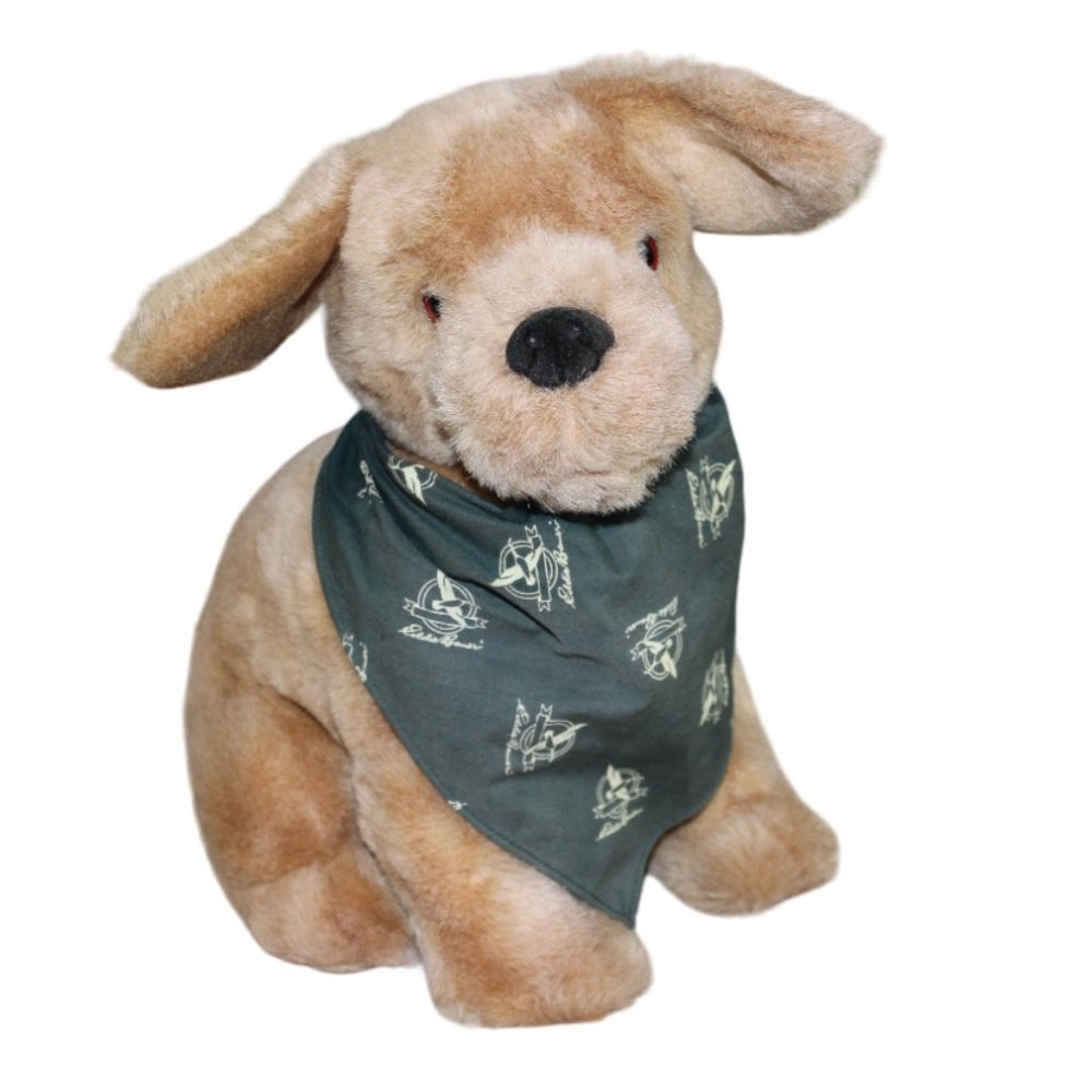 Gund 1992 Eddie Bauer Tan Puppy Dog Plush Stuffed Animal Green Scarf 12.5" FLAW